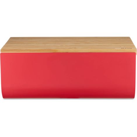 Alessi Mattina BG03 R - Cassetta per Pane, Acciaio Colorato con Resina Epossidica, Legno di Bambù, Rosso (1/5)
