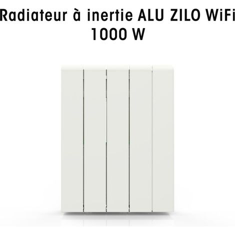 Radiateur à inertie ALU ZILO WiFi 1000 W - Chauffage électrique connecté Tuya, IP24, thermostat précis, 4 modes de chauffe, fil pilote 6 ordres, sécurité enfant - BATILEC