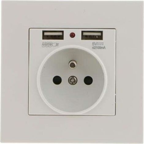 Lot de 2 Prises Murales, Prise Electrique Murale avec Double USB 5V/2100mA, Prise Encastrable avec 2 Ports de USB Pratique et Manialble