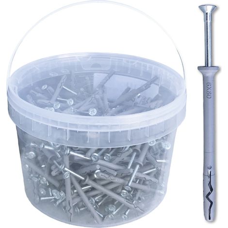 D-Work Chevilles à Frapper NHS D. 6 x Lt. 80 mm avec Vis Tête Fraisée - Lot de 200 - Dimensions (6 mm, 80 mm, 50 mm épaisseur) - Résistantes et polyvalentes - Idéales pour plaquistes et menuisiers (1/5)
