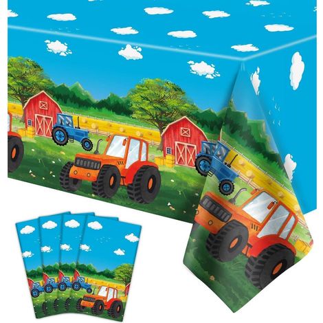 4er Pack Traktor Tischdecke, rechteckig, 220x130cm, Bauernhof Party Deko