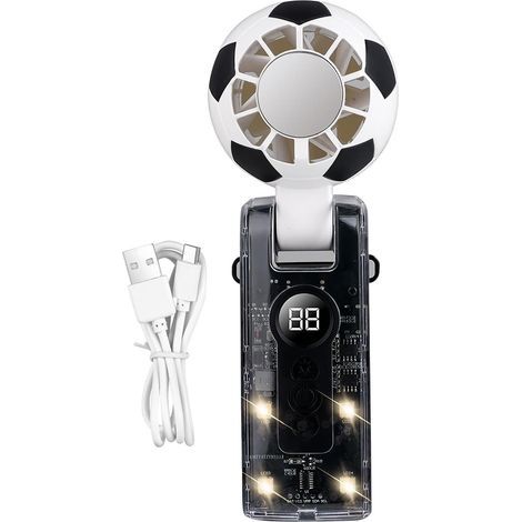 Ventilateur portable–Design ballon de football–Écran LEDBatterie de 3 600 mAh,TYPE-C,à 5 vitesses, camping et plage – Noir/blanc (1/5)