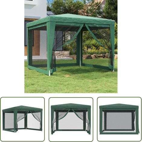 The Living Store Partyzelt mit 4 Mesh-Seitenwänden Grün 3x3 m HDPE - Partyzelt - Outdoorzelt - Gartenpavillon - Festzelt - Sommergarten (1/5)