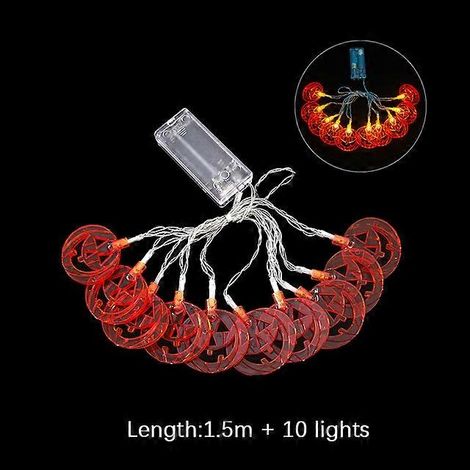 Guirlande lumineuse LED d'Halloween avec citrouille, crâne, main, chauve-souris et feuilles d'érable - Décoration féérique pour la maison, le jardin et les fêtes d'Halloween - 1,5 m, 10 lumières