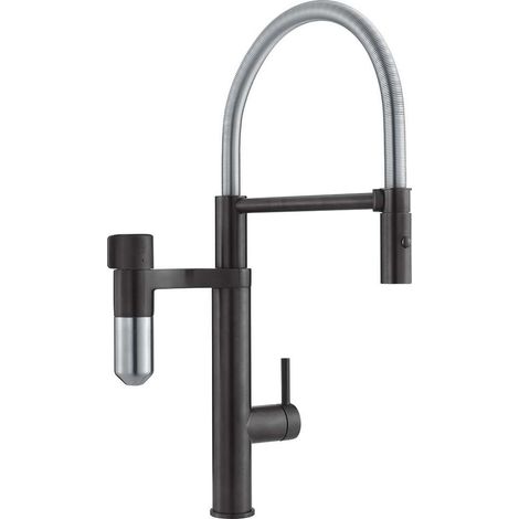 Franke - Grifo de fregadero Vital Tap con unidad de filtración, brazo flexible y ducha, negro mate/acero inoxidable 120.0621.313 (1/3)