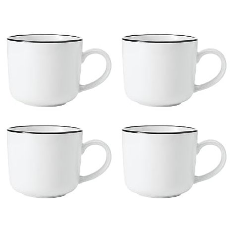 Mikasa Limestone Porcelain Mug Set, 4x Tassen of Porzellan mit schwarzem Rand für Tee und Kaffee, 360ml Boxed of Geschenk und spülmaschinenfest (1/5)