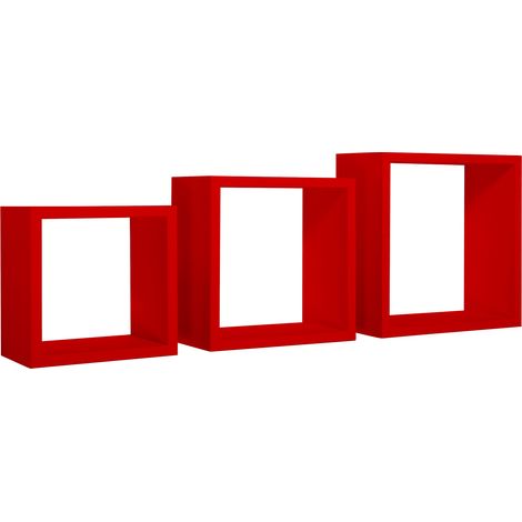 Set 3 Mensole da Parete Cubo in Fibra di Legno Incubo Rosso (1/5)
