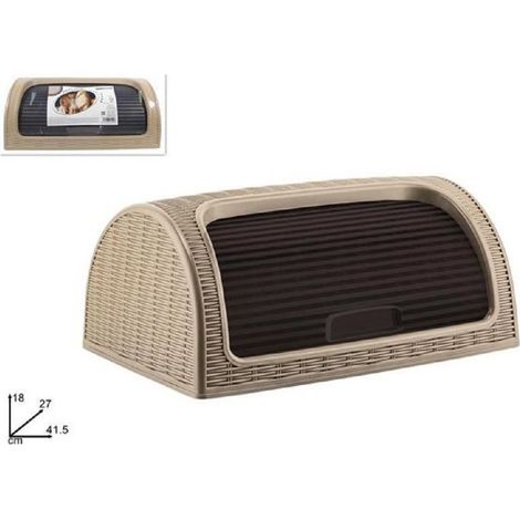 TrAdE Shop Traesio - Portapane Pane Crock Serrandina Grande Rotolo Contenitore Effetto Rattan Cappuccino -