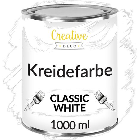 Creative Deco Kreidefarbe Weiß 1L Matt und Abwaschbar für Holzmöbel