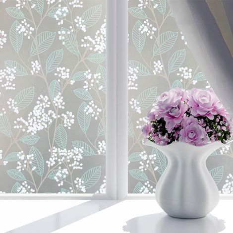 AHLSEN Film Fenetre Anti Regard, Feuilles Motif Fleur Film Occultant Fenêtre, Film Electrostatique Vitre Givré Décoratif Brise Vue Fenetre Anti-UV Film Opaque Fenetre pour Maison, Bureau (30x200cm) (1/5)