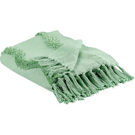 Manta de algodón verde claro 125 x 150 cm patrón geométrico sala de estar Khari