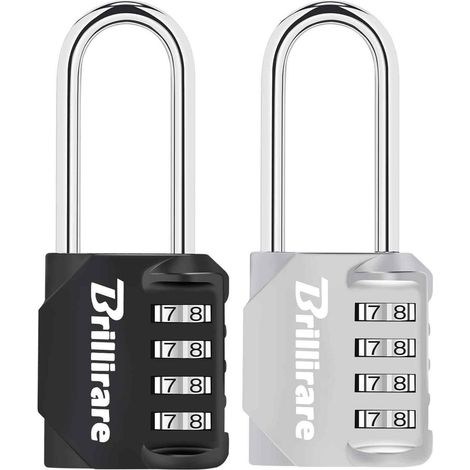 Lot de 2 cadenas à anse longue, 4 chiffres, résistant aux intempéries, pour casier, boîte à outils