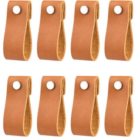 poignées en cuir pour meubles 6 2 cm poignées en cuir vintage faites à la main pour meubles de cuisine - salle de bain - armoires,Irisfr (café,8Pcs) (1/5)