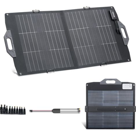 Panneau Solaire Portable 100 W Chargeur Solaire Pliable Monocristallin Bifacial pour Stations Alimentation, Camping, Randonnée, Rendement 24%, avec Sortie MC4, Ports USB-A (QC3.0), Type-C et CC (1/5)
