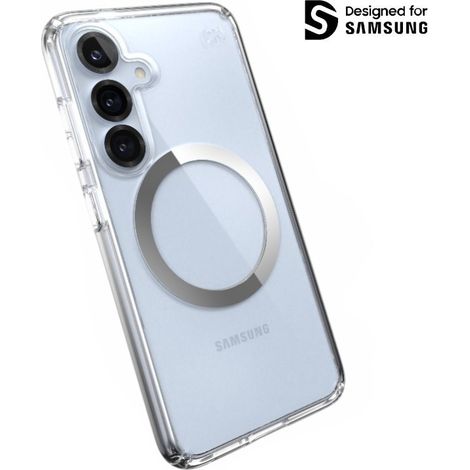 Speck Presidio Perfect-Clear Magnet - Custodia MagSafe per Samsung Galaxy S25 / S24 (Trasparente / Finitura cromata / Argento sereno) (1/5)