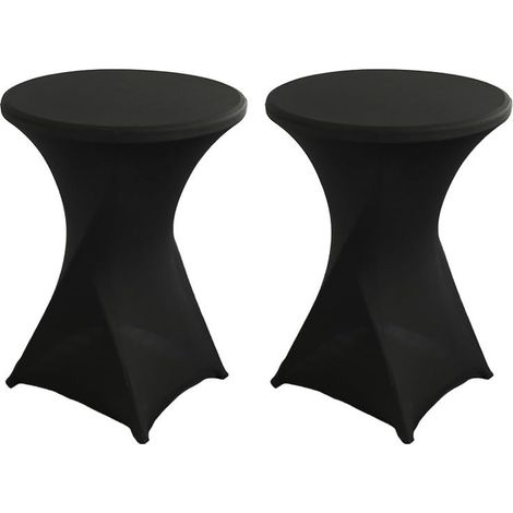 Stehtisch Hussen 2er Set, Stretch Stehtischhussen, Hussen für Stehtische, Verstärkung im Fußbereich Bügelfrei und Maschinenwaschbar (Ø70 x 110 cm, Schwarz)