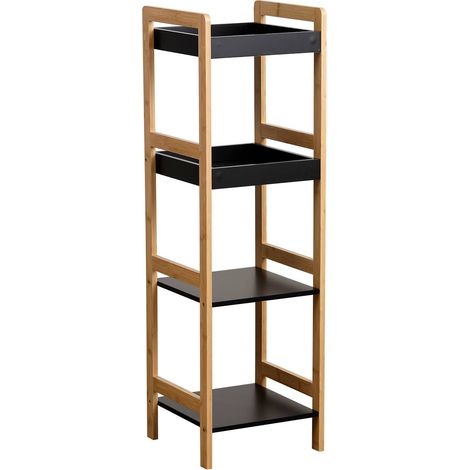 Étagère de rangement 4 niveaux 2 Bacs et 2 étagères en Bambou et Bois H 110 cm - TENDANCE (1/3)