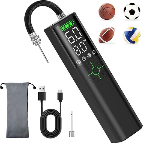 Pompe À Air Électrique Pour Ballons De Sport - 2000 mAh - 15 PSI - Affichage LCD - Arrêt Automatique - 2 Aiguilles - Pour Basket Ball Football Volley Ball - 1 Pièce (1/3)