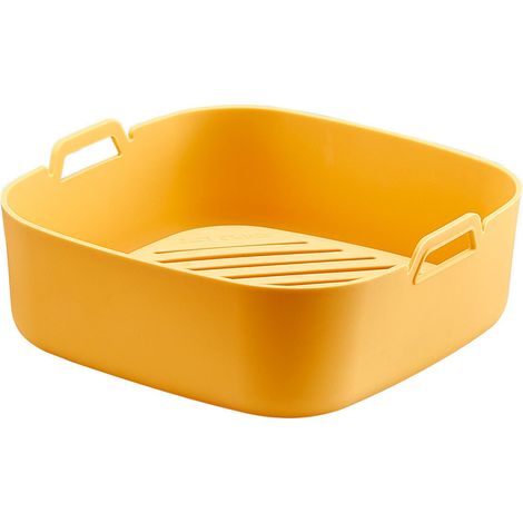 Emporte-pièces silicone épais résistant à la chaleur pour friteuse à air, bol de cuisson jaune carré pour four barbecue (1/5)