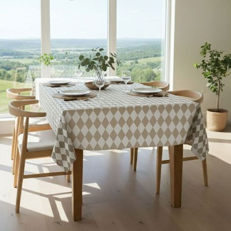 Nappe Acrobate, Lavable, 100 % Polyester Tissu Antiplis Made in Italy, Forme Rectangulaire, 320x140 cm Gris Taupe (1/5)
