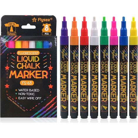Flüssigkreidemarker – Feine Spitze 1 mm – Für nicht poröse Oberflächen wie Tafeln, Glas, Spiegel, Fliesen, Metall und Kunststoff – 6er-Pack (1/5)