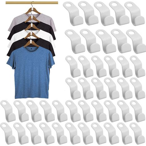 Paquete de 50 ganchos para perchas, conectores de ropa, perchas apilables que ahorran espacio, organizador de armario (blanco)