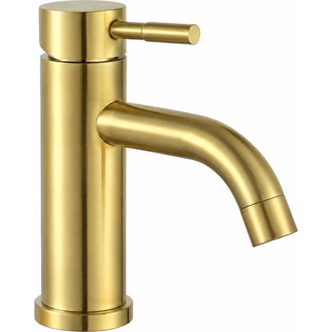 Mitigeur Lavabo Doré Brossé Inox 304 Modèle Bas Bec Courbé Robinet Eau Chaude Froide 29 × 21 × 6,5 cm 1,418 kg – Livraison gratuite (1/4)