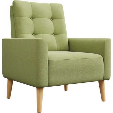 Fauteuil - Canapé 1 Place en Polyester avec Pieds en Bois Massif Style Scandinave pour Chambre Salon Balcon Bureau (Vert) (1/5)