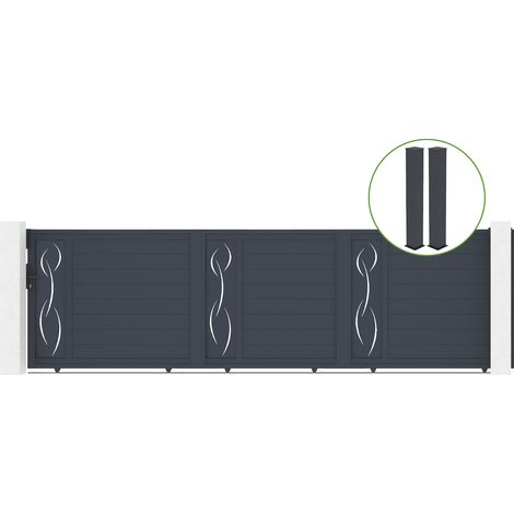Portail coulissant 5m LIFE H.140cm alu + 2 poteaux EIFEL 20x20cm H.166cm GRIS (1/5)