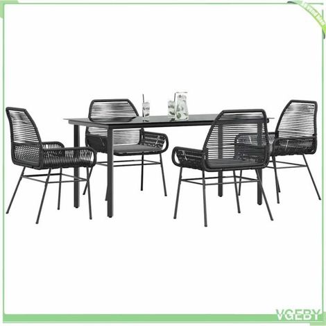 Ensemble à manger de jardin - 7291712450754 - Noir - Résine tressée (rotin) - Table verre trempé (1/5)