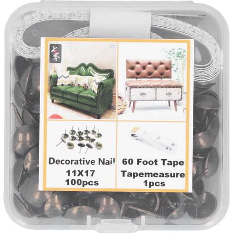 Lot de 100 clous décoratifs en acier carbone pour canapé lit meuble, avec mètre ruban et support anti-marteau, bronze (1/5)