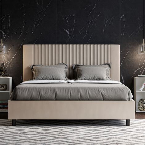 Letto matrimoniale senza rete imbottito 160x200 similpelle tortora Goya (1/4)