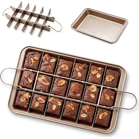 Brownie Pan with Dividers, Non Stick Brownie Baking Pan, 18 Pre-Slice Brownies Cutter, Carbon Steel Bakeware Tray Square Mold Tray for Baking Cake Muffin (1/5)