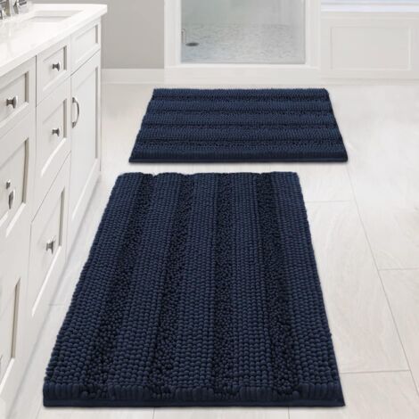 Tapis de bain/tapis de bain, bleu marine, 4361cm + 5181cm, ensemble de 2 pièces, tapis de sol en chenille extra épais, antidérapant. (1/5)