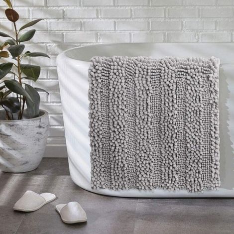 Set of chenille bath mats, soft, non-slip, rectangular, absorbent, durable plush for bathtub, shower, bathroom, toilet (light grey, 1 set) (1/5)