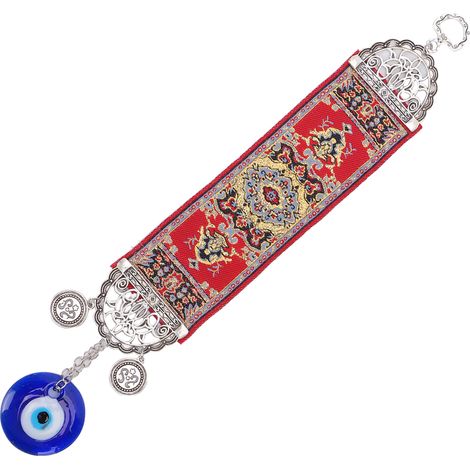 Tapis de style turc avec ruban bleu œil protecteur, décoration intérieure, cercles rouges (1/5)