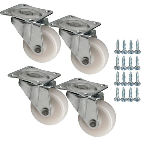 SOTECH 4 Stück Möbelrollen MAINZ Ø 30 mm weiß Lenkrolle inkl. Schraubenset Belastbarkeit bis 48 kg (12 kg pro Transportrolle) (1/4)