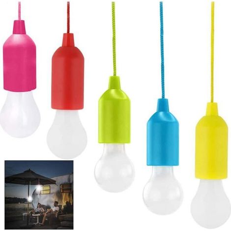 5 pièces LED cordon de traction ampoule suspendue ampoule à piles portable lampe suspendue pour camping jardins barbecues festivals (1/3)