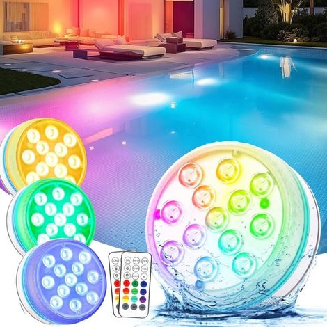 Lumiere Piscine LED Submersible avec Télécommande Éclairage Etanche Lampes IP68 Étanche Lumières Sous-marines Pour Aquariums, Baignoire, Étangs (4 Pièce) (1/5)