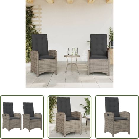 Gartensessel -  Gartensessel mit Kissen 2 Stk. Verstellbar Grau Poly Rattan (1/5)
