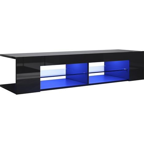 SONNI TV Schrank Schwarz TV Lowboard mit LED Beleuchtung 135x39x30cm,mit offene Glasregal Hochglanz (1/5)