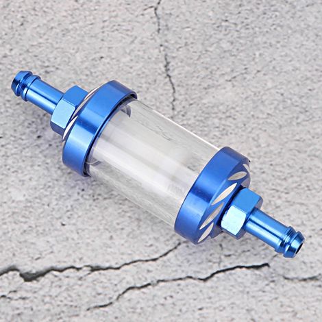 8-mm-Kraftstofffilter aus blauer Aluminiumlegierung, universeller Kraftstoffreiniger für Motorräder und Autos, Hochleistungsfiltration (1/5)