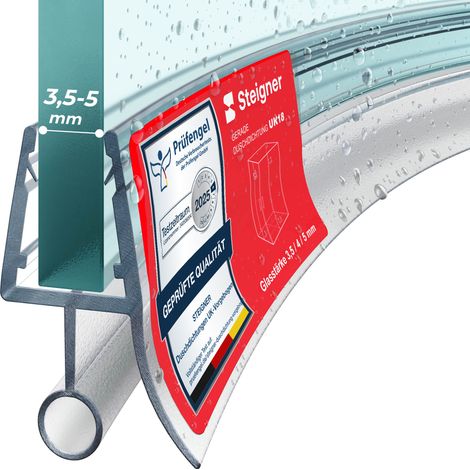 STEIGNER Joint de douche pour paroi en verre, 110cm, vitre 3,5/4/5mm, joint d'Ă©tanchĂ©itĂ© PVC courbĂ© pour les cabines de douche arrondies, UK18