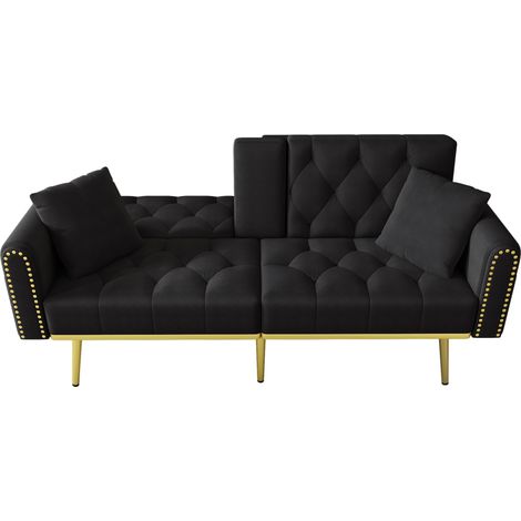 Schwarzes Samt-Schlafsofa 2-Sitzer mit verstellbarer Rückenlehne und Becherhalter MODENUIT (1/5)