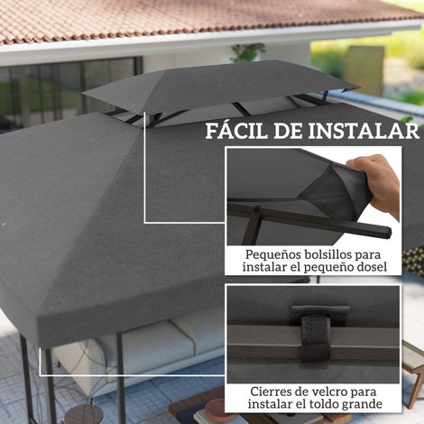 Store banne de remplacement 4 x 3 m avec double toit, trous d'évacuation et protection UV. Store banne seul. Armature non incluse. Gris foncé. (1/5)