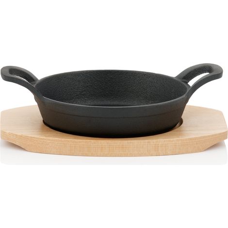 BBQ-Toro Sartén de Hierro Fundido con Base de Madera  Ø 16 cm  ya curada - preseasoned  Sartenes para parrilla, mini sartenes, sartén de servicio, sartén grill (1/5)