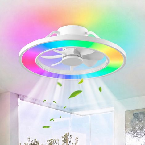 Parrot Uncle Flacher Deckenventilator mit Licht LED 50 cm, RGB-Licht, App-Steuerung, leiser DC-Motor, 6 Geschwindigkeiten, Sommer-Winter-Funktion, Weiß