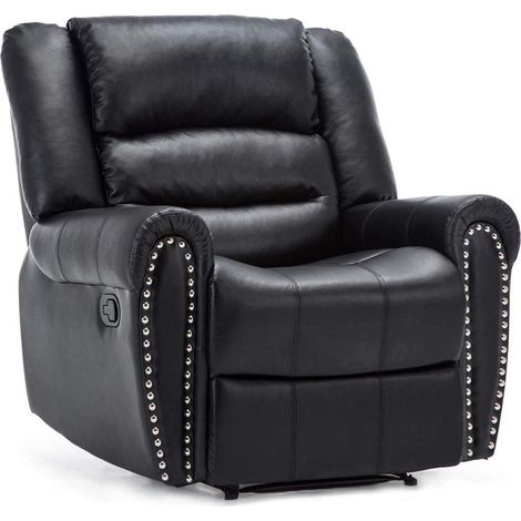 DENVER BONDED LEATHER RECLINER ARMCHAIR STUD SOFA HOME LOUNGE RECLINING CHAIR - BLACK