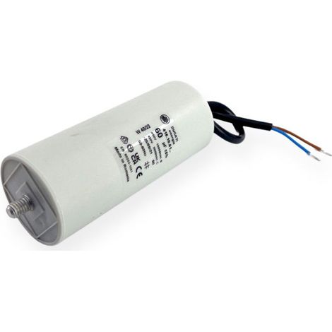 Ducati Energia – Condensateur permanent 60µF – Longueur 117mm, diamètre 50mm, câble 25cm – Compatible moteurs 220V et pompes – Durée de vie 10.000h