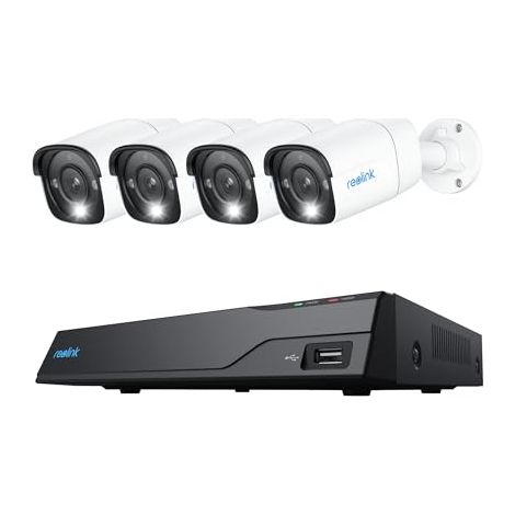 Reolink NVS8-12MB4 - Sistema de vigilancia NVR de 12 MP/4K + 8-K con disco duro de 2 TB, 4 cámaras RLC-B1200 Bullet [NVS8-12MB4]